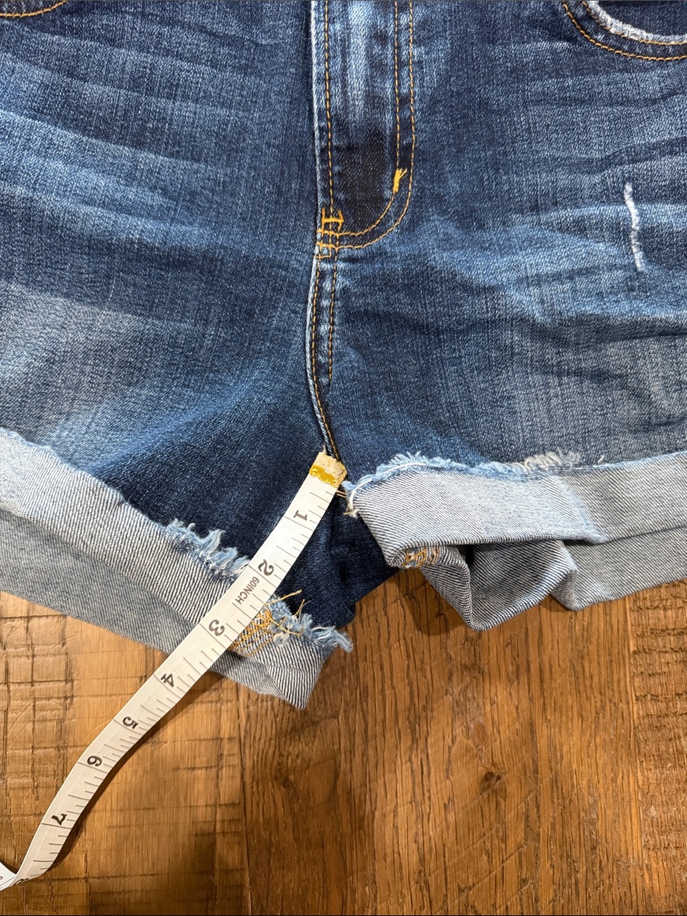 Just Black Indigo Distressed Roll-Cuff Denim Shorts - Picture 5 of 9